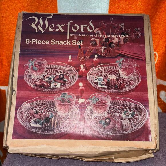 Wexford by Anchor Hocking Vintage 8 Piece Snack Set in Orginal Box - Picture 1 of 10